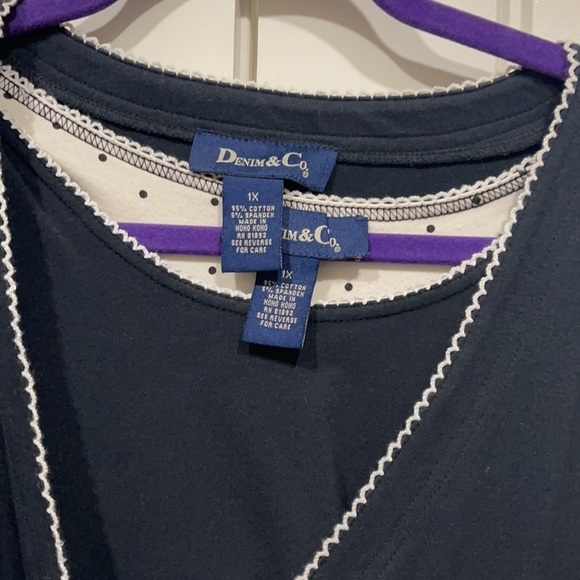 Denim&co 3/4 sleeve cardigan w/sleeveless top Black/White 1X excellent Condition - Picture 4 of 6